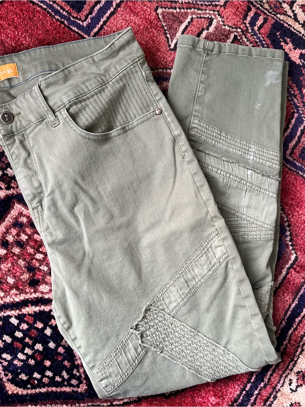 Pilcro Olive green slim cut pants with embellished stitching